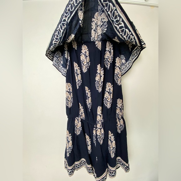 Navy Blue Off-Shoulder One Piece Shorts/Top with White Floral Pattern. Size S - Picture 5 of 6